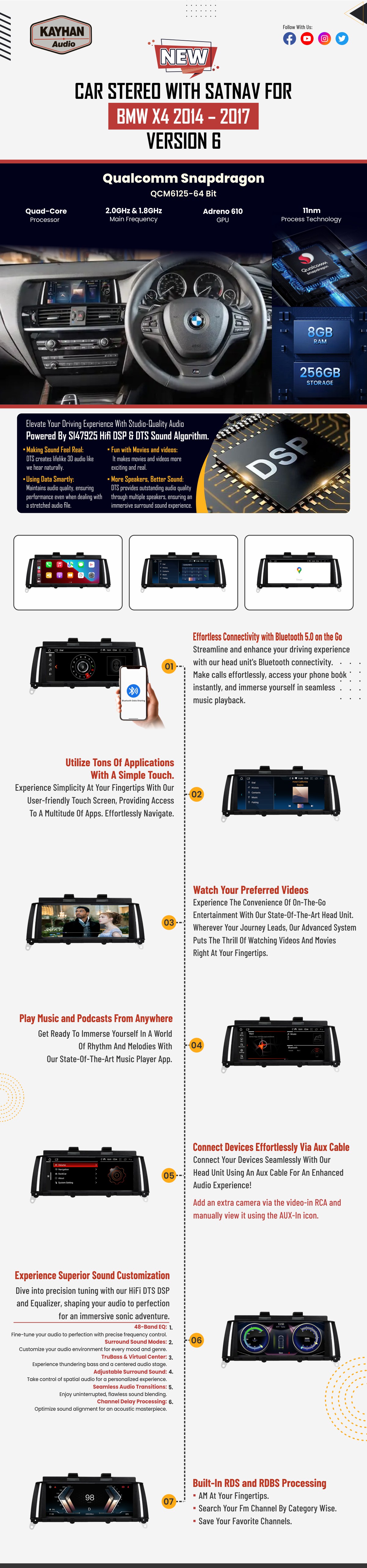 Car Stereo with SatNav for BMW X4 | 2014 – 2017 | Version 6 | 8.8″ inch